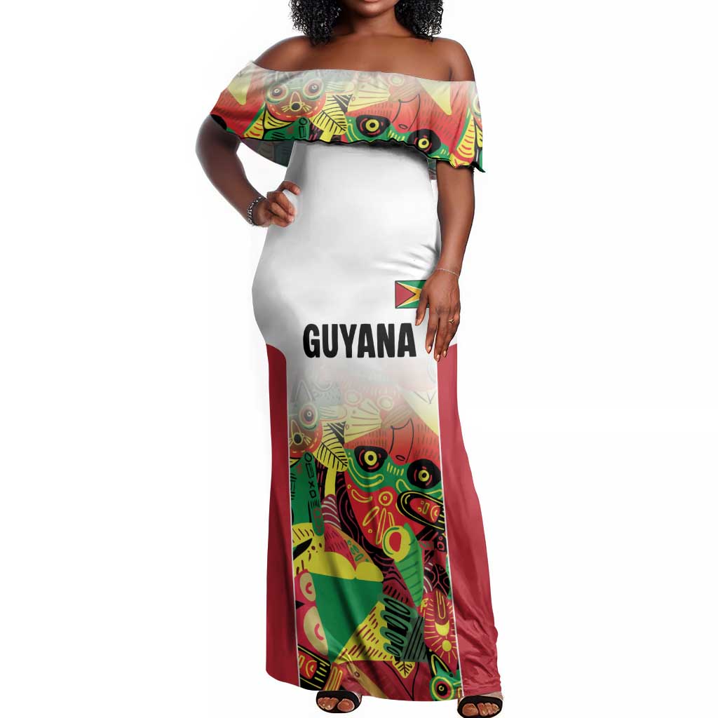 Custom Guyana Football Pride Off Shoulder Maxi Dress Golden Jaguars Go Champion - White - African Pride