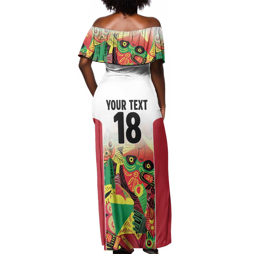 Custom Guyana Football Pride Off Shoulder Maxi Dress Golden Jaguars Go Champion - White - African Pride