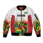 Custom Guyana Football Pride Sleeve Zip Bomber Jacket Golden Jaguars Go Champion - White - African Pride