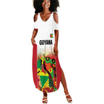 Custom Guyana Football Pride Summer Maxi Dress Golden Jaguars Go Champion - White - African Pride