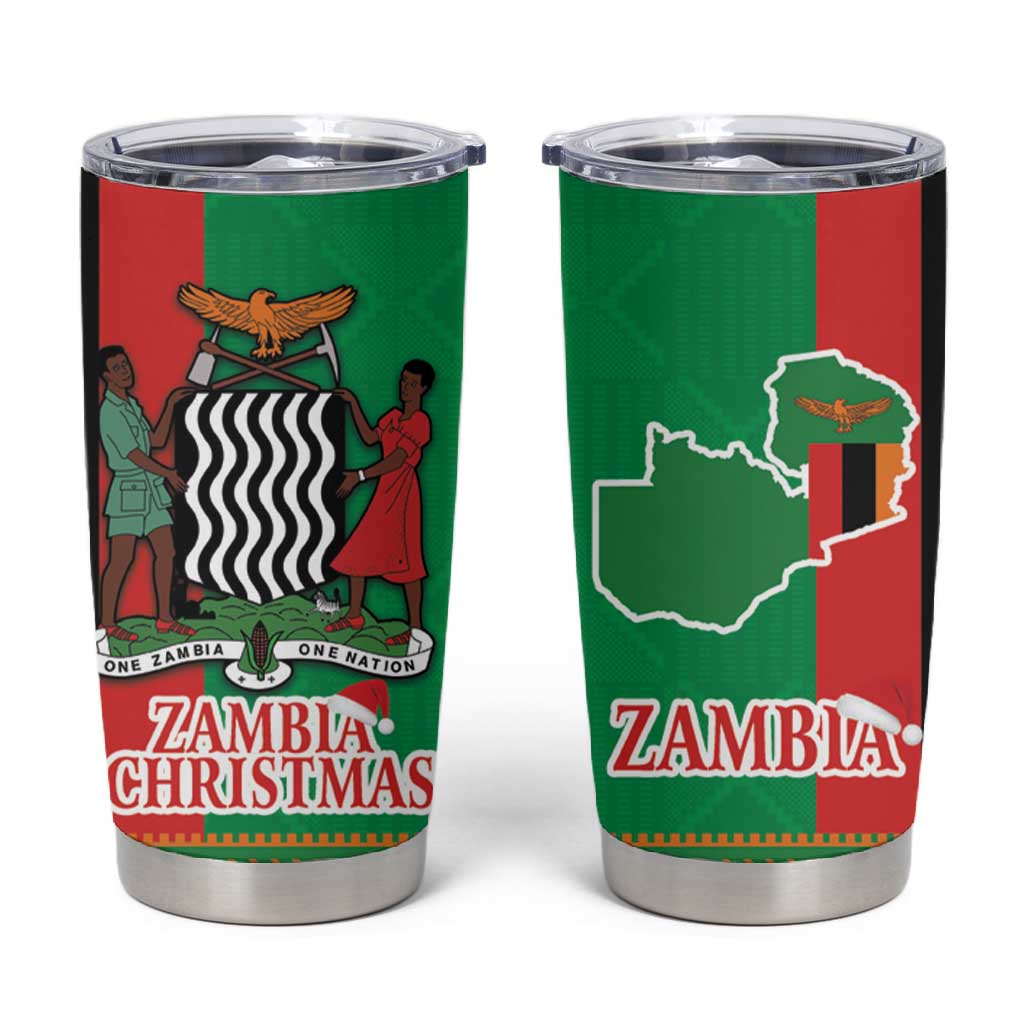 Afro Zambia Christmas Tumbler Cup Coat Of Arms With Kente Pattern