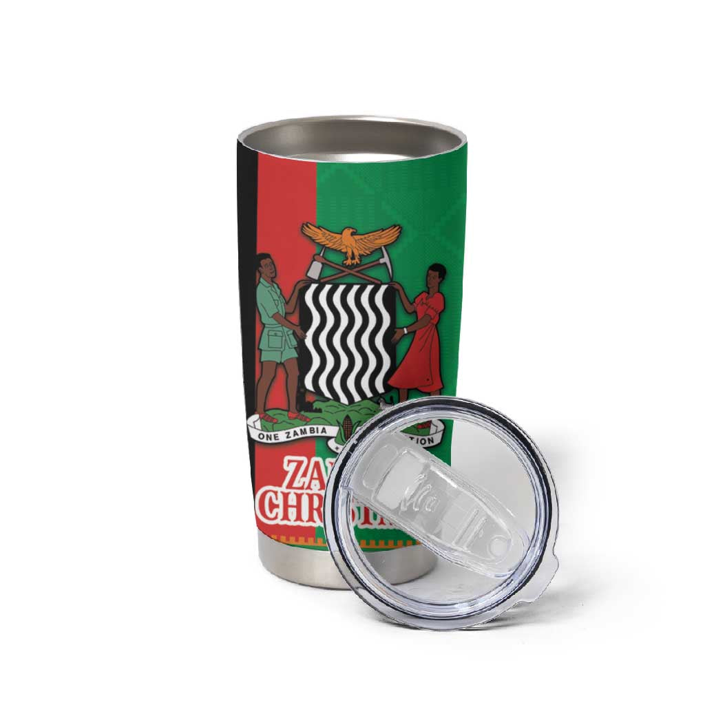 Afro Zambia Christmas Tumbler Cup Coat Of Arms With Kente Pattern