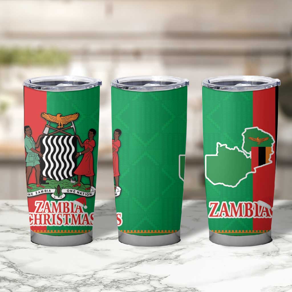 Afro Zambia Christmas Tumbler Cup Coat Of Arms With Kente Pattern