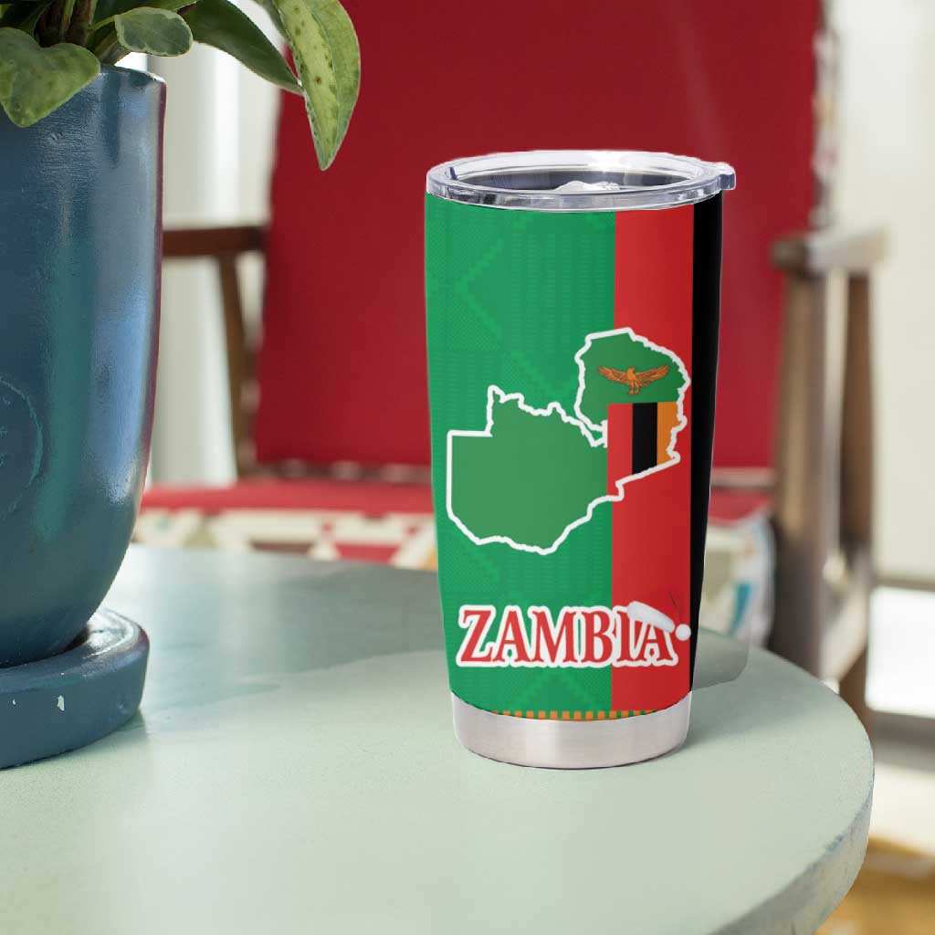 Afro Zambia Christmas Tumbler Cup Coat Of Arms With Kente Pattern