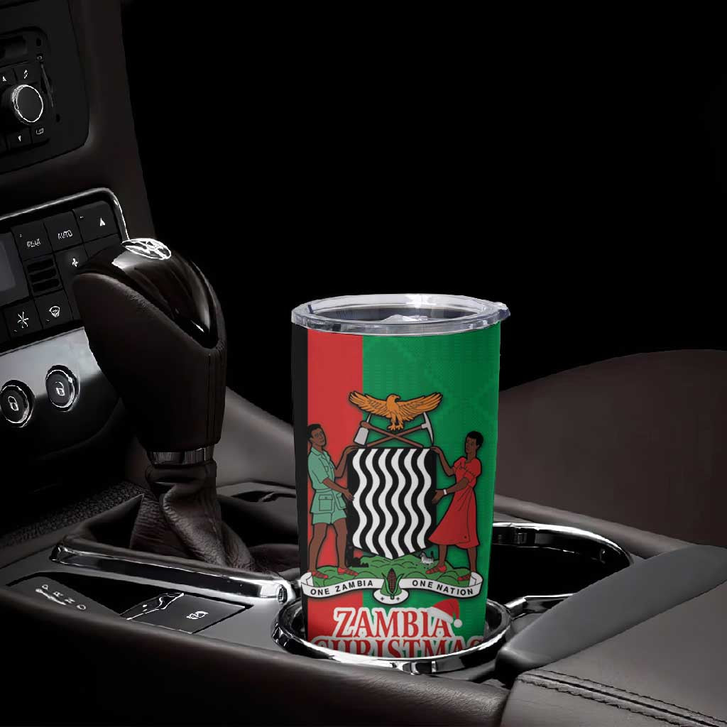 Afro Zambia Christmas Tumbler Cup Coat Of Arms With Kente Pattern