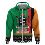 Afro Zambia Christmas Zip Hoodie Coat Of Arms With Kente Pattern