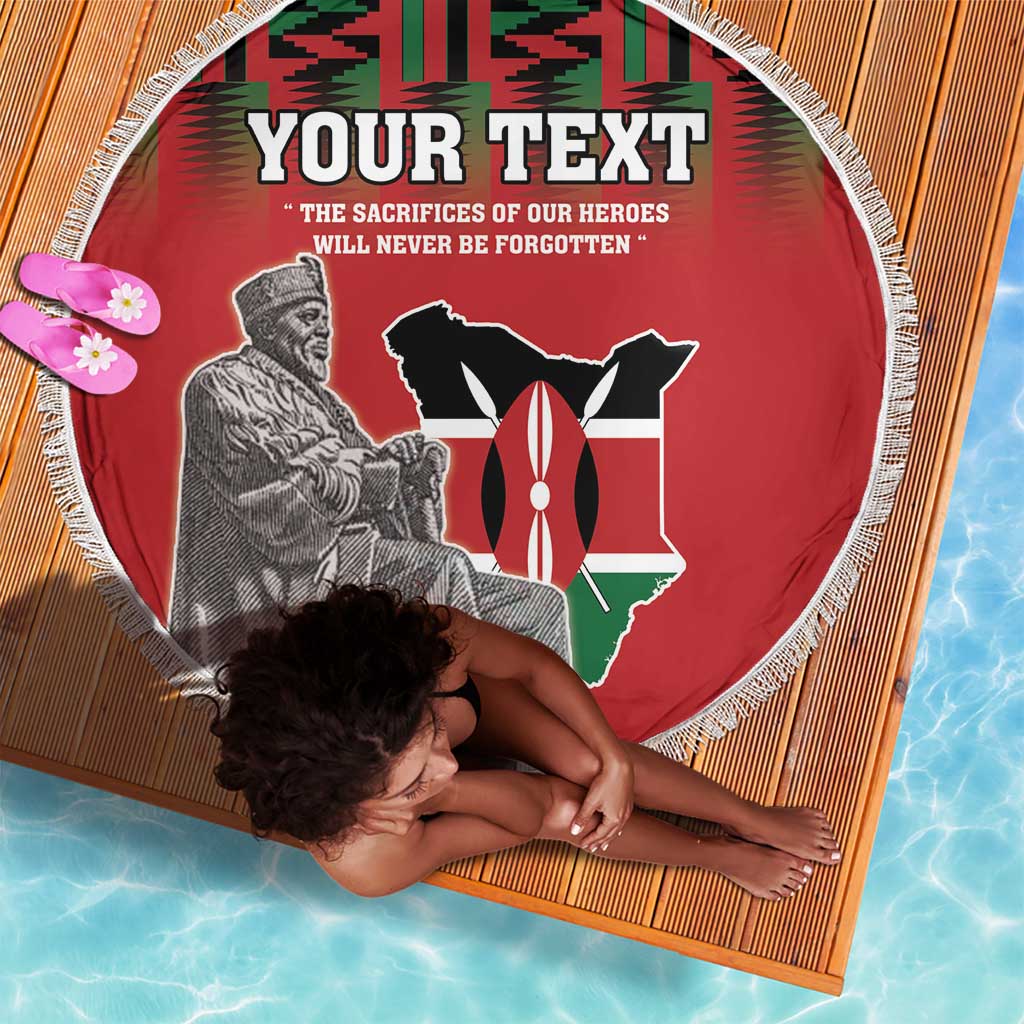 Personalized Afro Kenya Mashujaa Day Beach Blanket Mzee Jomo Kenyatta With Coat Of Arms