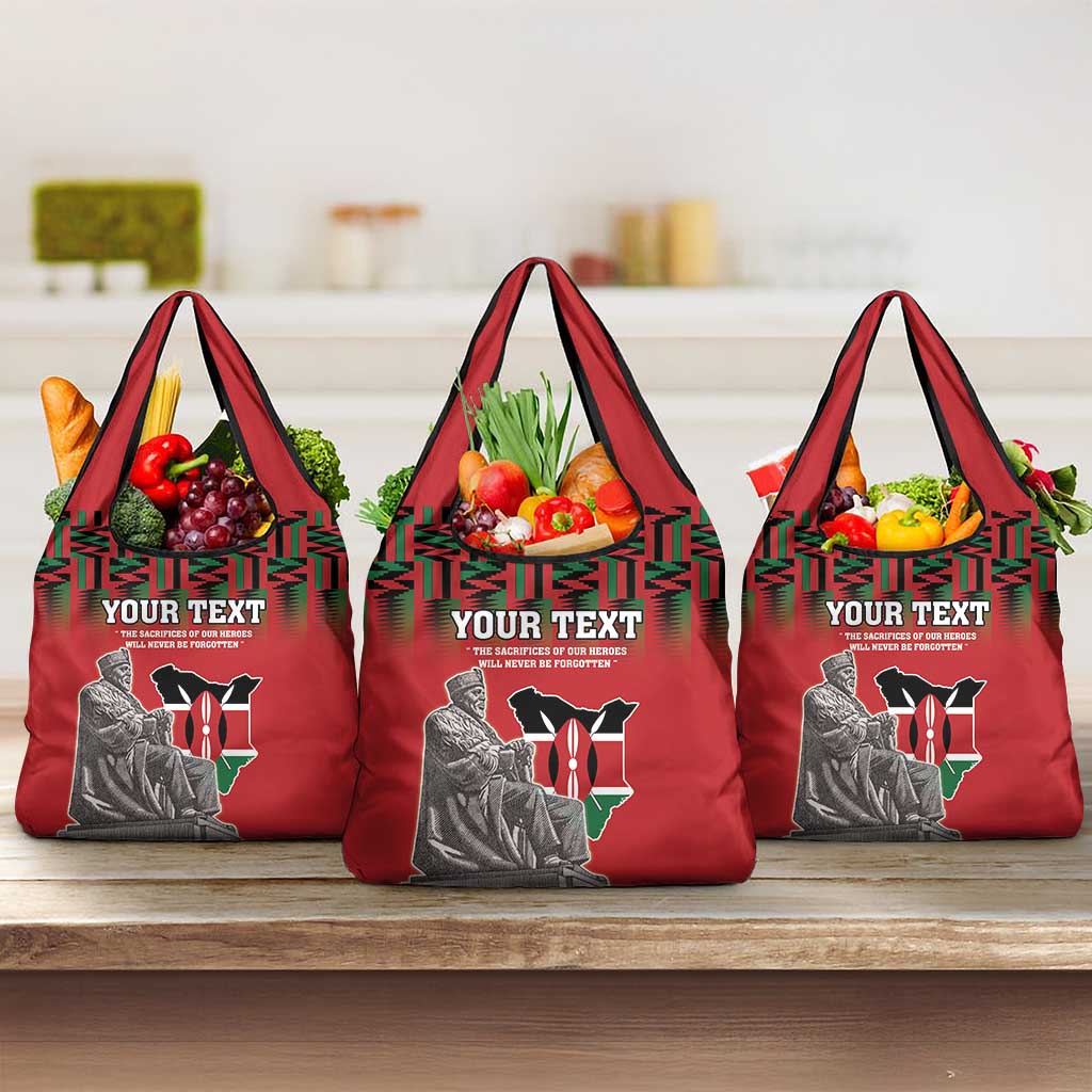 Personalized Afro Kenya Mashujaa Day Grocery Bag Mzee Jomo Kenyatta With Coat Of Arms