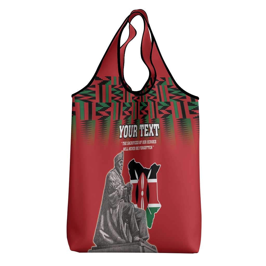Personalized Afro Kenya Mashujaa Day Grocery Bag Mzee Jomo Kenyatta With Coat Of Arms
