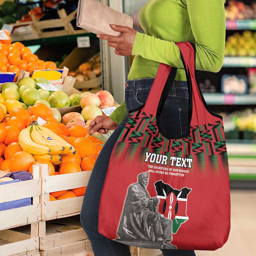 Personalized Afro Kenya Mashujaa Day Grocery Bag Mzee Jomo Kenyatta With Coat Of Arms