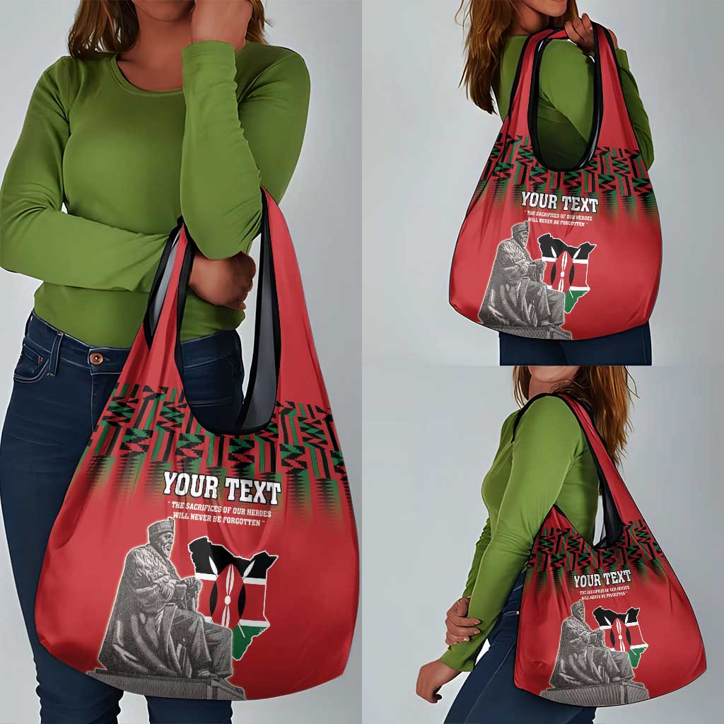 Personalized Afro Kenya Mashujaa Day Grocery Bag Mzee Jomo Kenyatta With Coat Of Arms