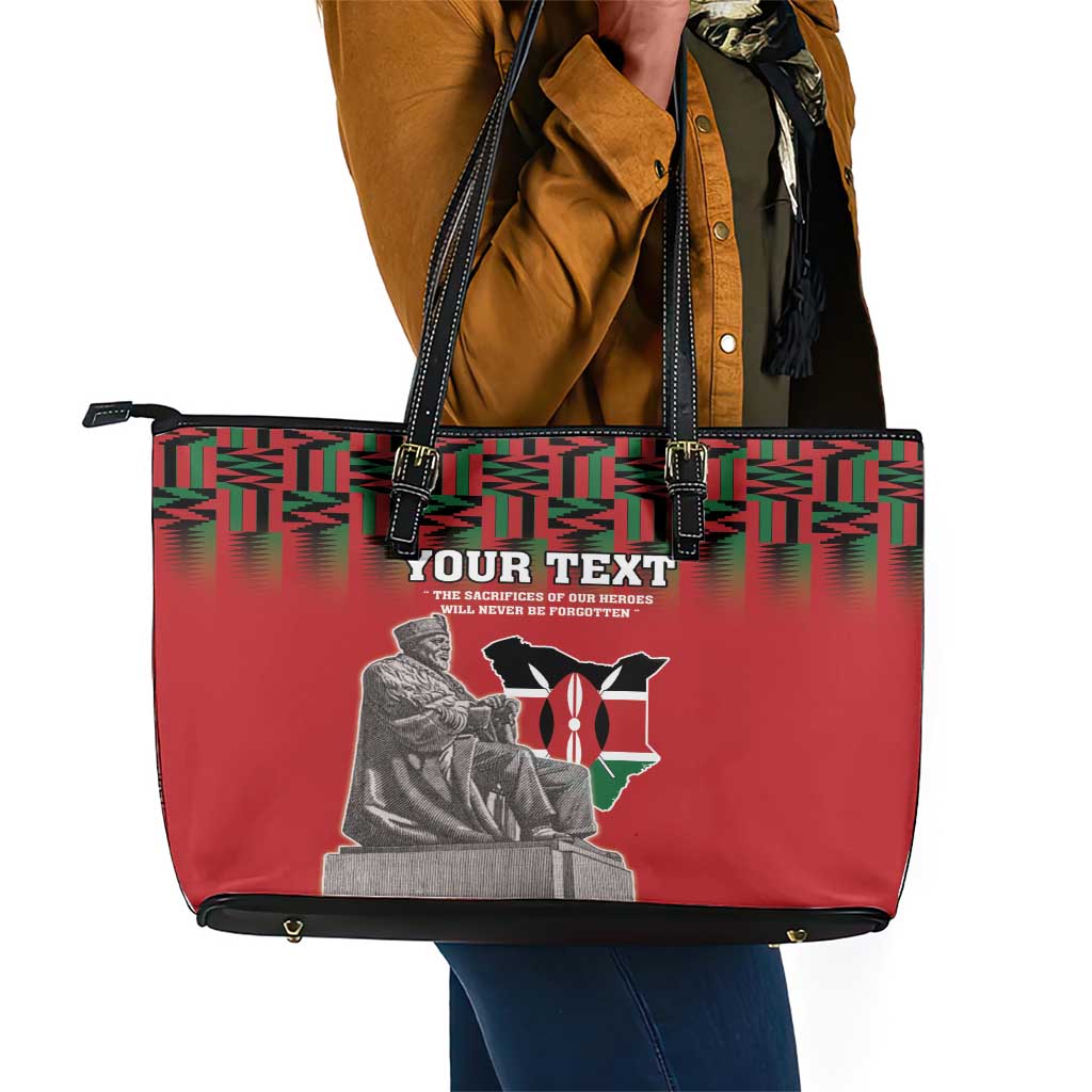 Personalized Afro Kenya Mashujaa Day Leather Tote Bag Mzee Jomo Kenyatta With Coat Of Arms