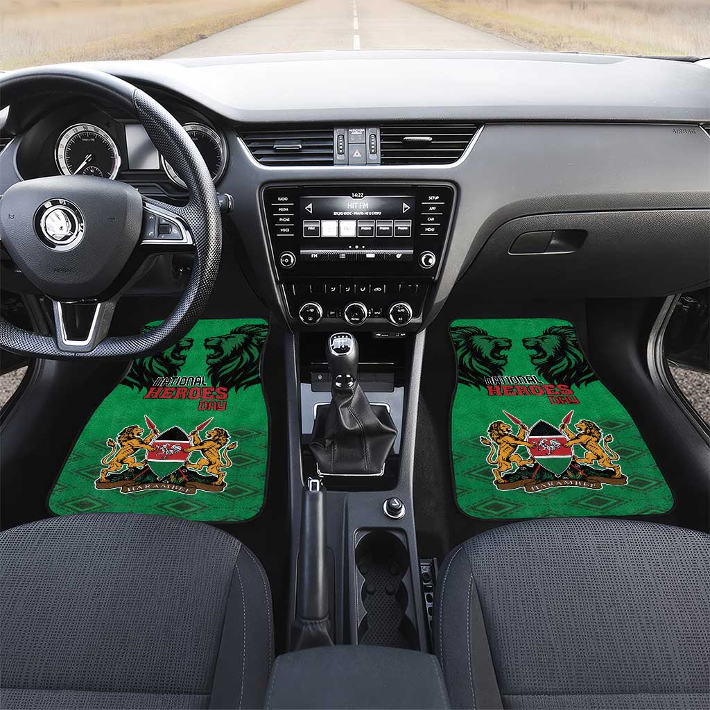Afro Kenya National Heroes Day Car Mats Mashujaa With Lion Head And Coat Of Arms