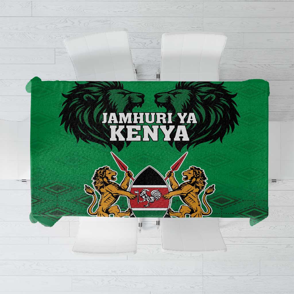 Afro Kenya National Heroes Day Tablecloth Mashujaa With Lion Head And Coat Of Arms