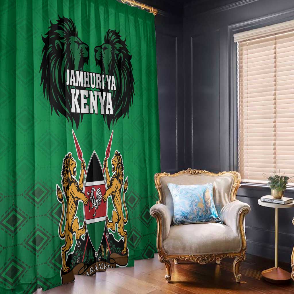 Afro Kenya National Heroes Day Window Curtain Mashujaa With Lion Head And Coat Of Arms