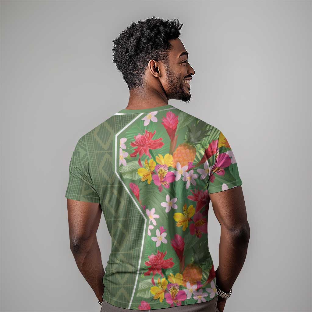 Afro Tropical Flowers T shirt Green Version