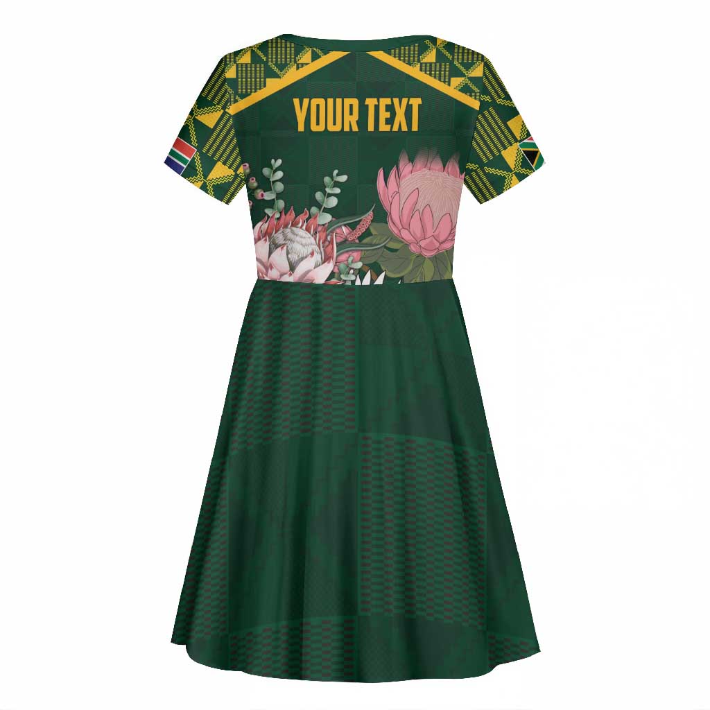 Personalized South Africa With Afro King Protea Kid Short Sleeve Dress Kente Patterns