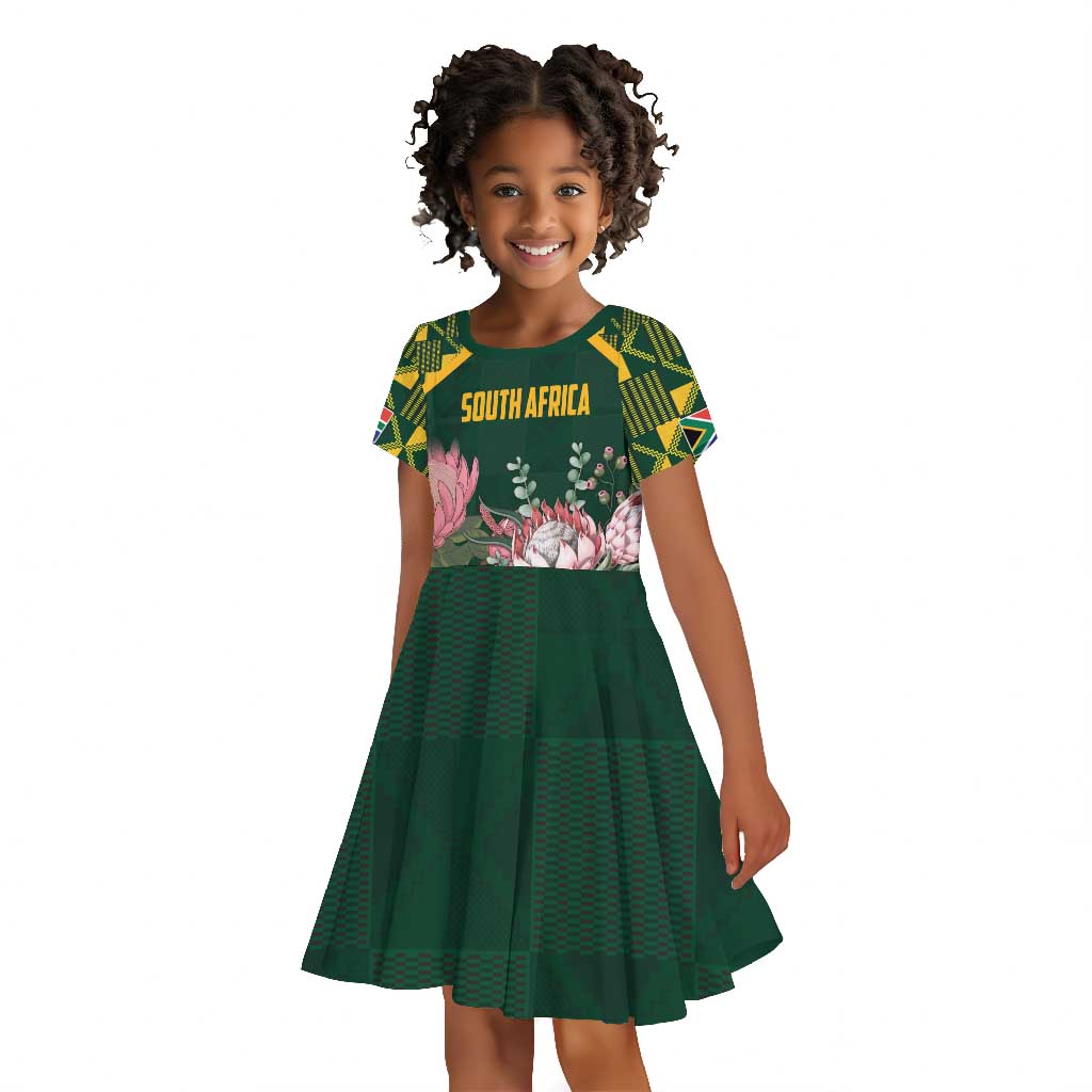 Personalized South Africa With Afro King Protea Kid Short Sleeve Dress Kente Patterns