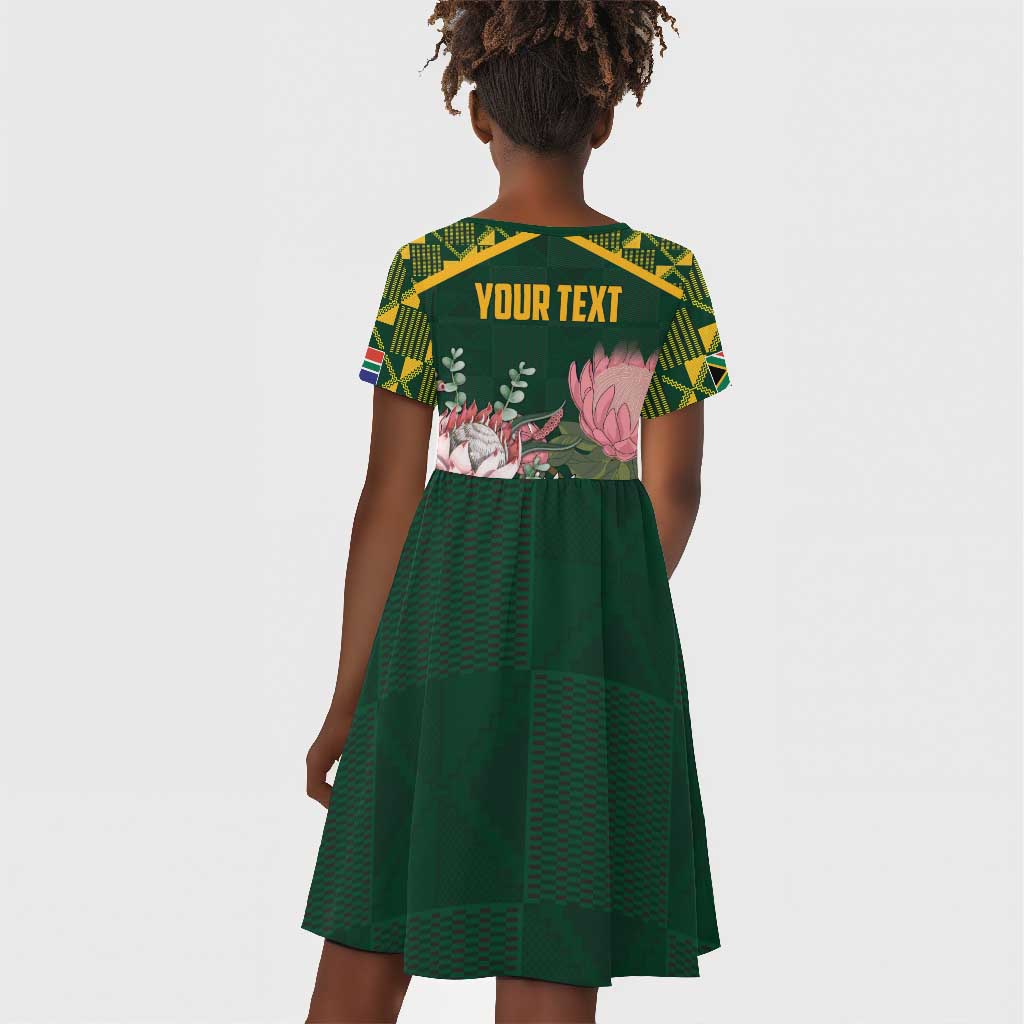 Personalized South Africa With Afro King Protea Kid Short Sleeve Dress Kente Patterns