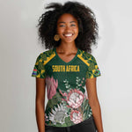 Personalized South Africa With Afro King Protea Women V-Neck T-Shirt Kente Patterns