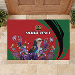 Personalized Afro Kenya Lilac Breasted Roller Rubber Doormat With Violet Flowers