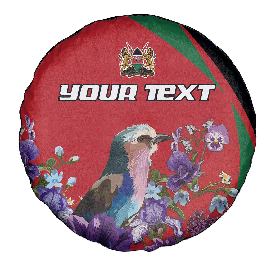 Personalized Afro Kenya Lilac Breasted Roller Spare Tire Cover With Violet Flowers