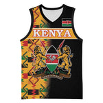 Custom Afro Kenya Coat Of Arms Basketball Jersey With Kente Patterns - African Pride