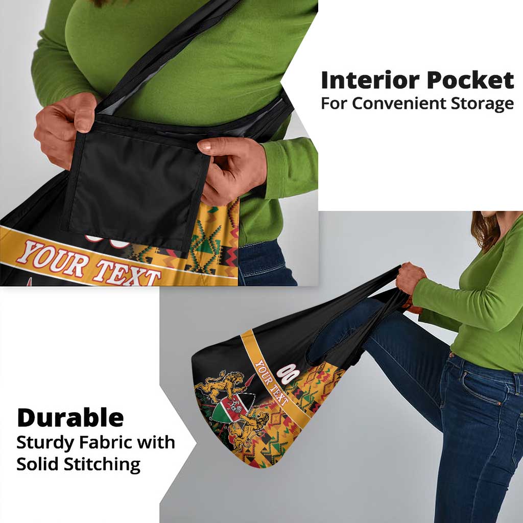 Custom Afro Kenya Coat Of Arms Grocery Bag With Kente Patterns