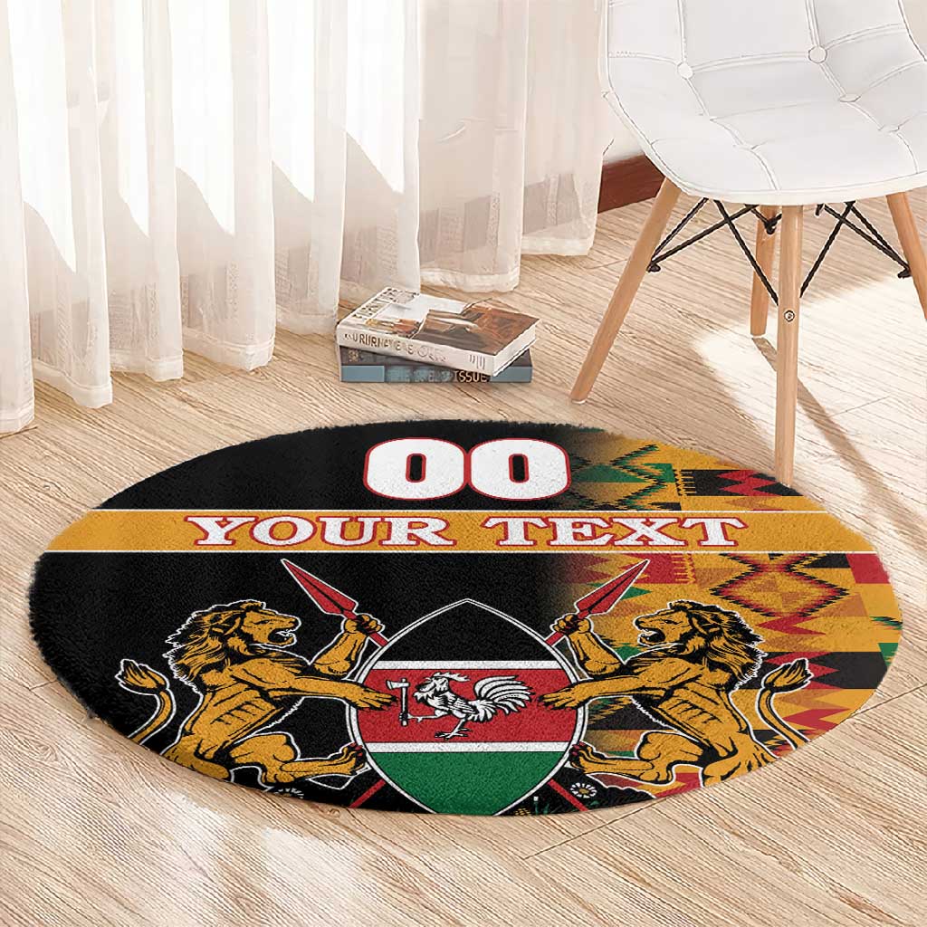 Custom Afro Kenya Coat Of Arms Round Carpet With Kente Patterns
