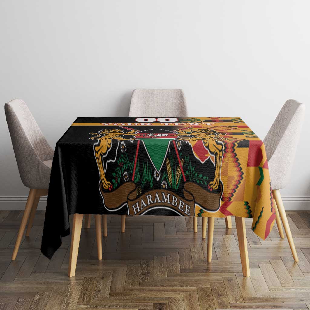 Custom Afro Kenya Coat Of Arms Tablecloth With Kente Patterns