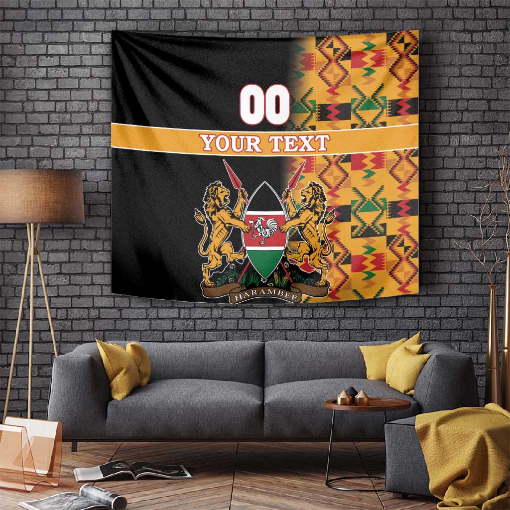 Custom Afro Kenya Coat Of Arms Tapestry With Kente Patterns