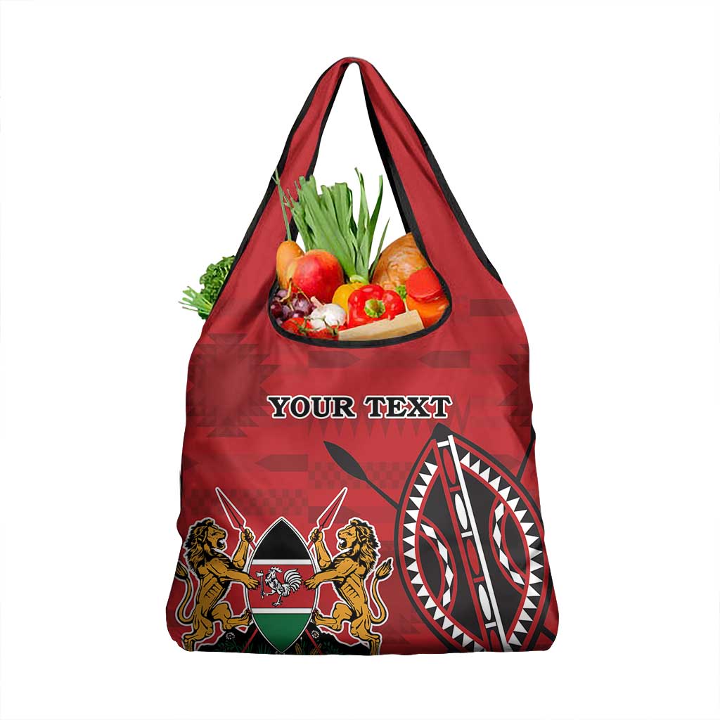 Personalized Afro Kenya Coat Of Arms Grocery Bag Ethnic Seamless Pattern