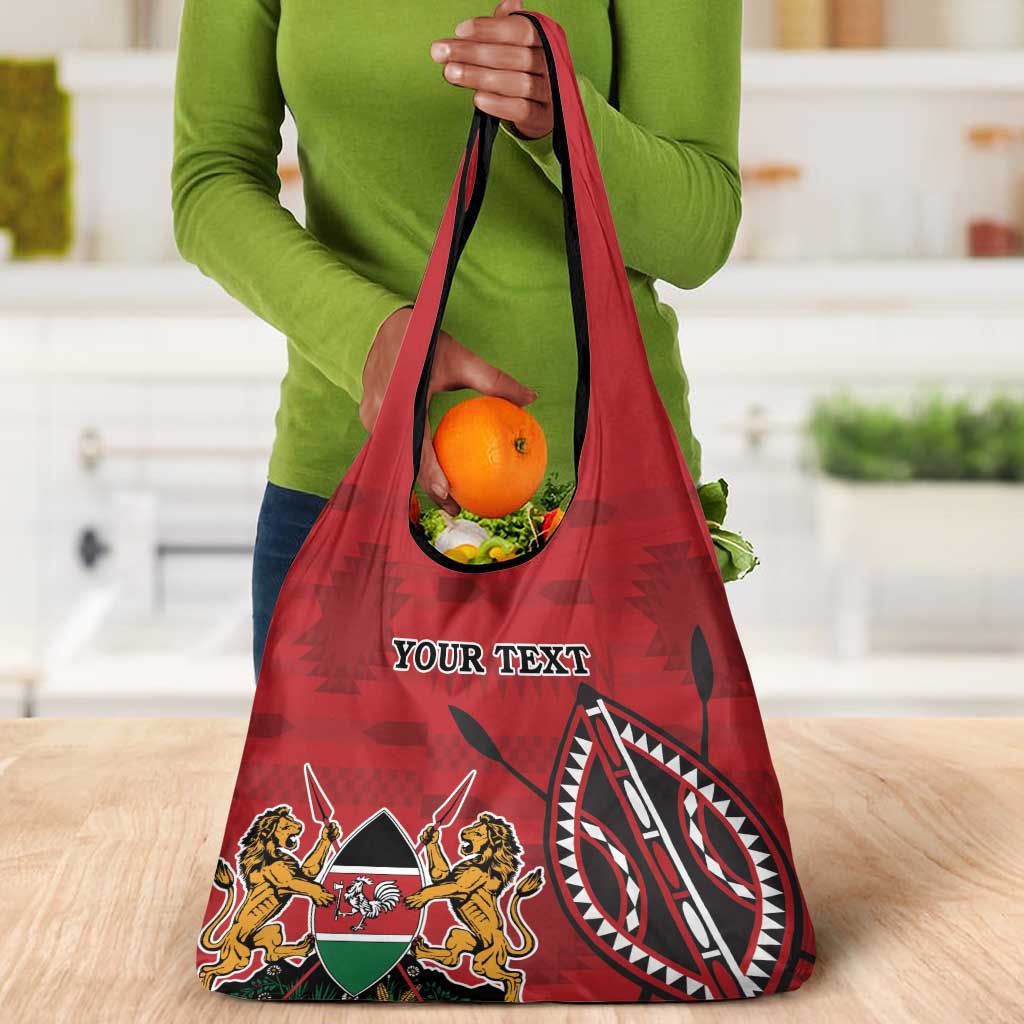 Personalized Afro Kenya Coat Of Arms Grocery Bag Ethnic Seamless Pattern