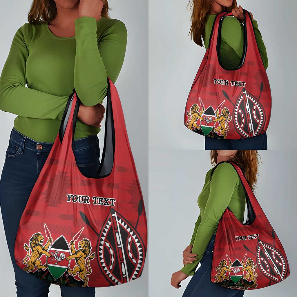 Personalized Afro Kenya Coat Of Arms Grocery Bag Ethnic Seamless Pattern