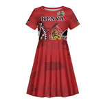 Personalized Afro Kenya Coat Of Arms Kid Short Sleeve Dress Ethnic Seamless Pattern
