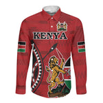 Personalized Afro Kenya Coat Of Arms Long Sleeve Button Shirt Ethnic Seamless Pattern