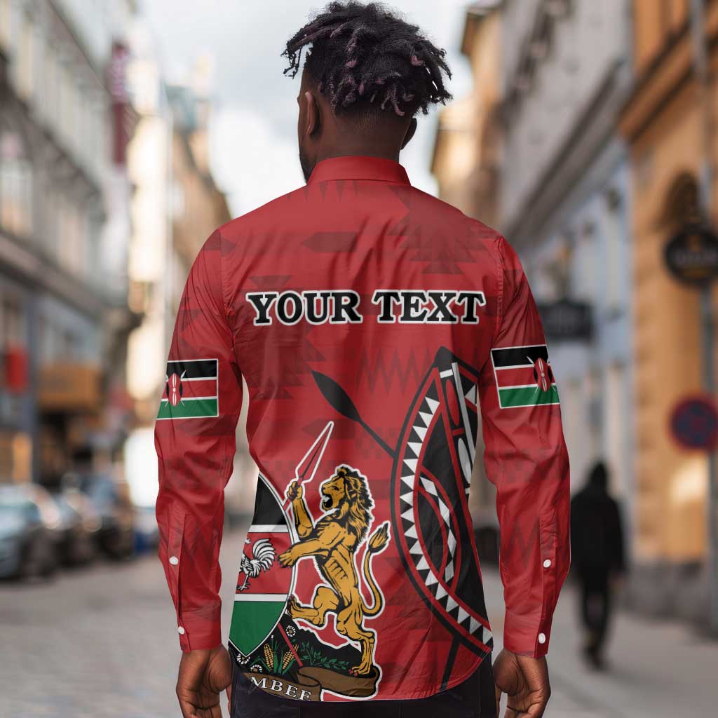 Personalized Afro Kenya Coat Of Arms Long Sleeve Button Shirt Ethnic Seamless Pattern