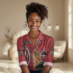 Personalized Afro Kenya Coat Of Arms Women Casual Shirt Ethnic Seamless Pattern LT18