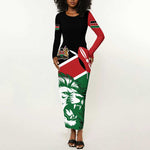 Afro Kenya Lion Head Long Sleeve Bodycon Dress Flag Style LT18