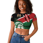 Afro Kenya Lion Head Raglan Cropped T shirt Flag Style