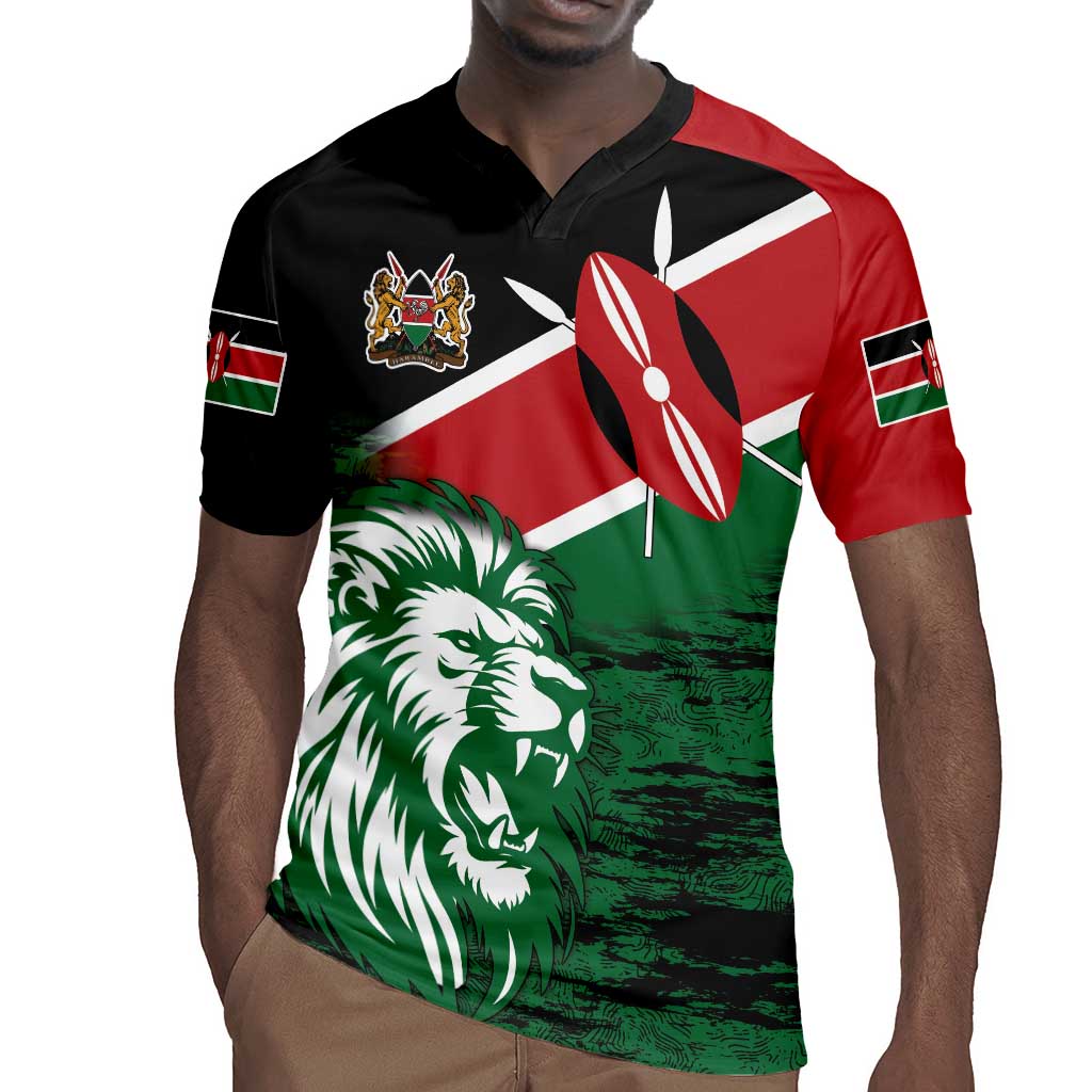 Afro Kenya Lion Head Rugby Jersey Flag Style