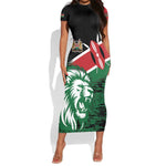 Afro Kenya Lion Head Short Sleeve Bodycon Dress Flag Style LT18