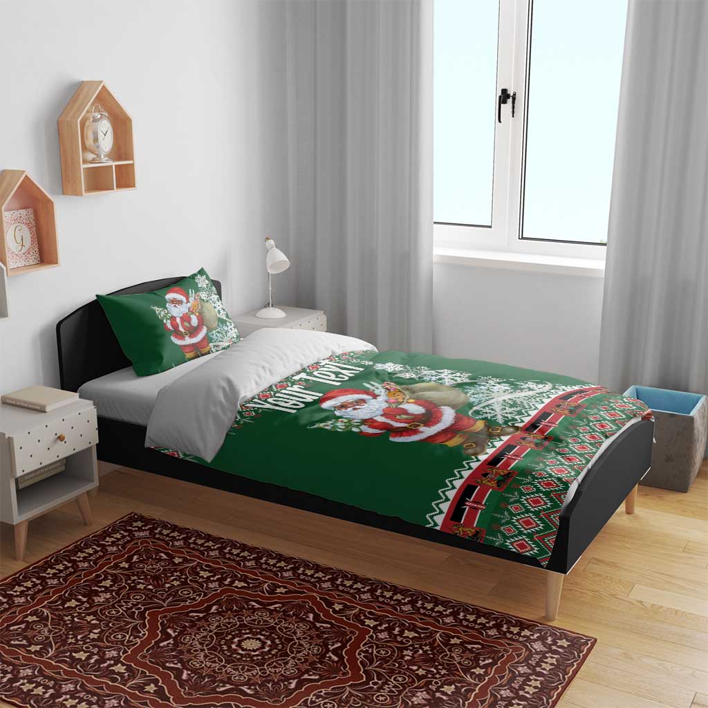 Personalized Afro Kenya Christmas Bedding Set African Santa -  Folk Pattern