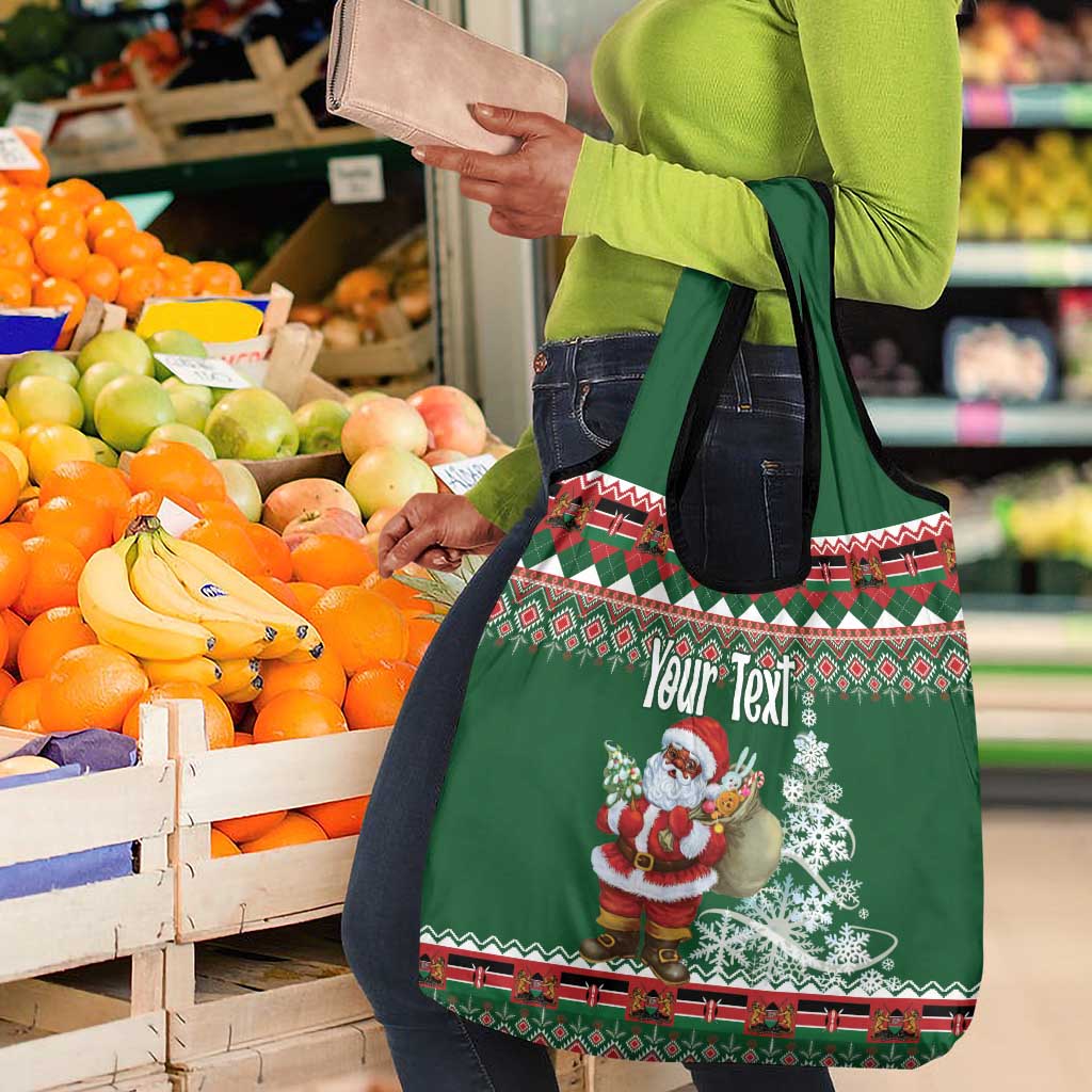 Personalized Afro Kenya Christmas Grocery Bag African Santa -  Folk Pattern
