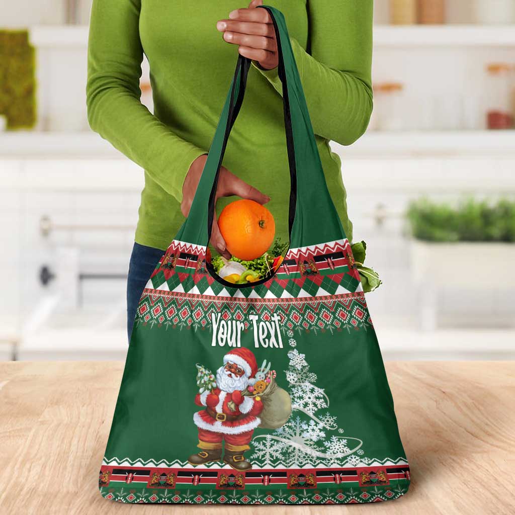 Personalized Afro Kenya Christmas Grocery Bag African Santa -  Folk Pattern