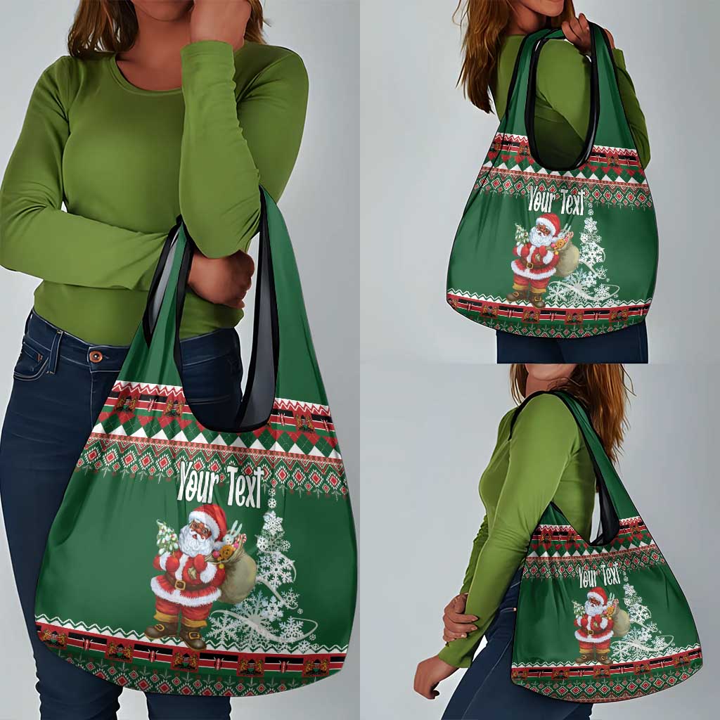 Personalized Afro Kenya Christmas Grocery Bag African Santa -  Folk Pattern