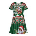 Personalized Afro Kenya Christmas Kid Short Sleeve Dress African Santa - Folk Pattern