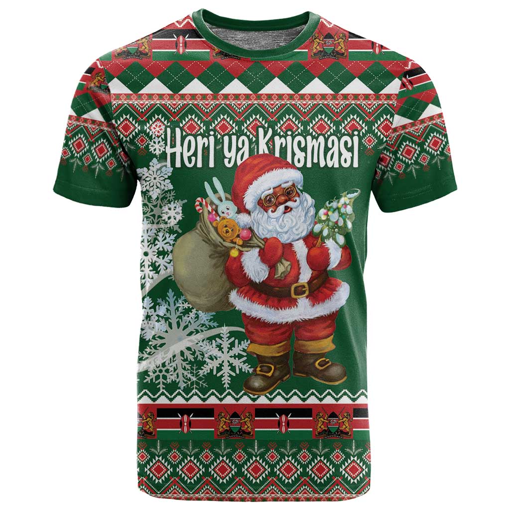 Personalized Afro Kenya Christmas T shirt African Santa -  Folk Pattern