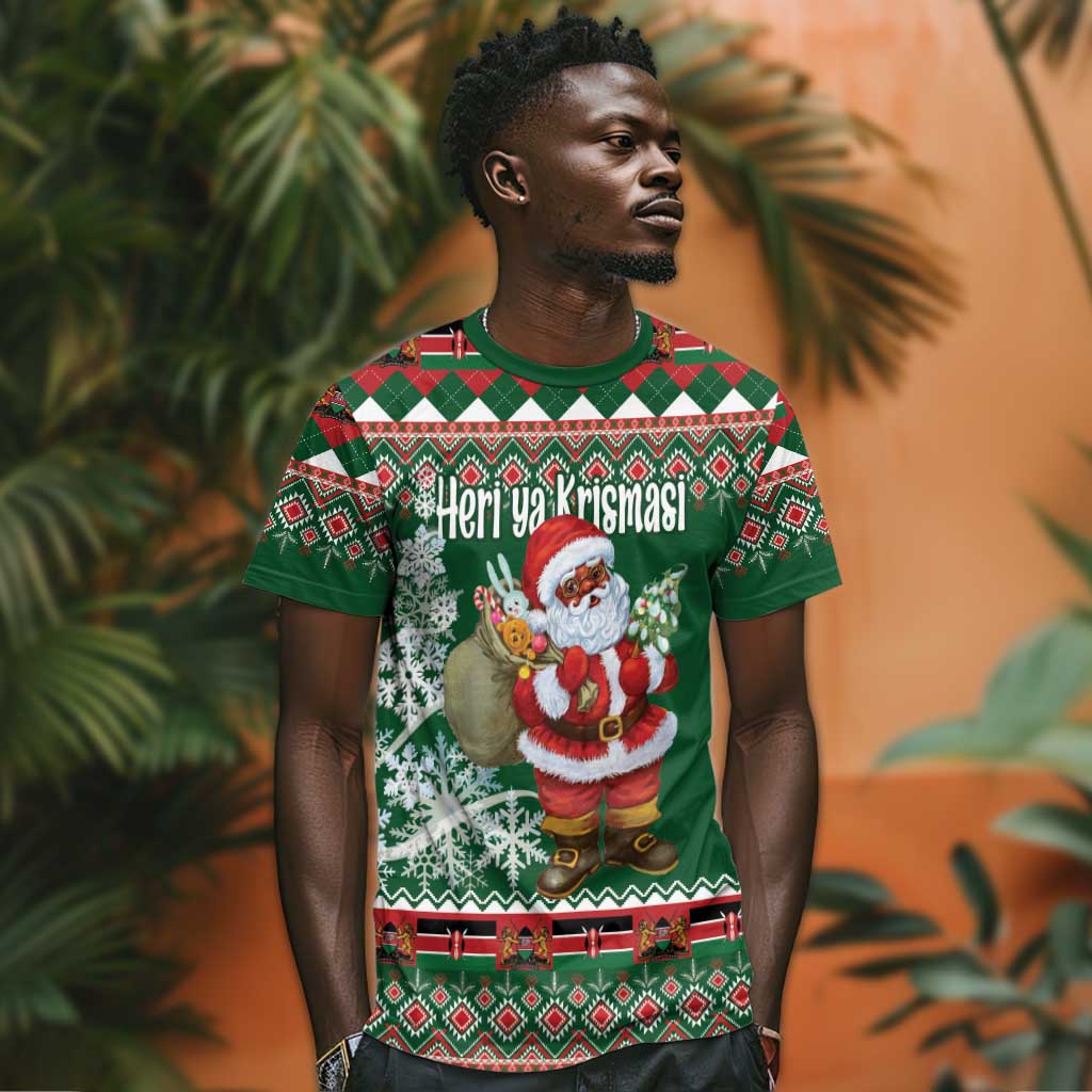 Personalized Afro Kenya Christmas T shirt African Santa -  Folk Pattern