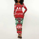 Afro Kenya Christmas Long Sleeve Bodycon Dress Head Lion - Heri ya Krismasi LT18